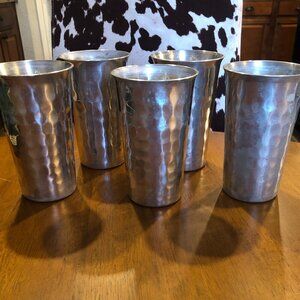 Lot of 5 Vintage‎ Retro Hammered Silver Color Aluminum Drinking Cups